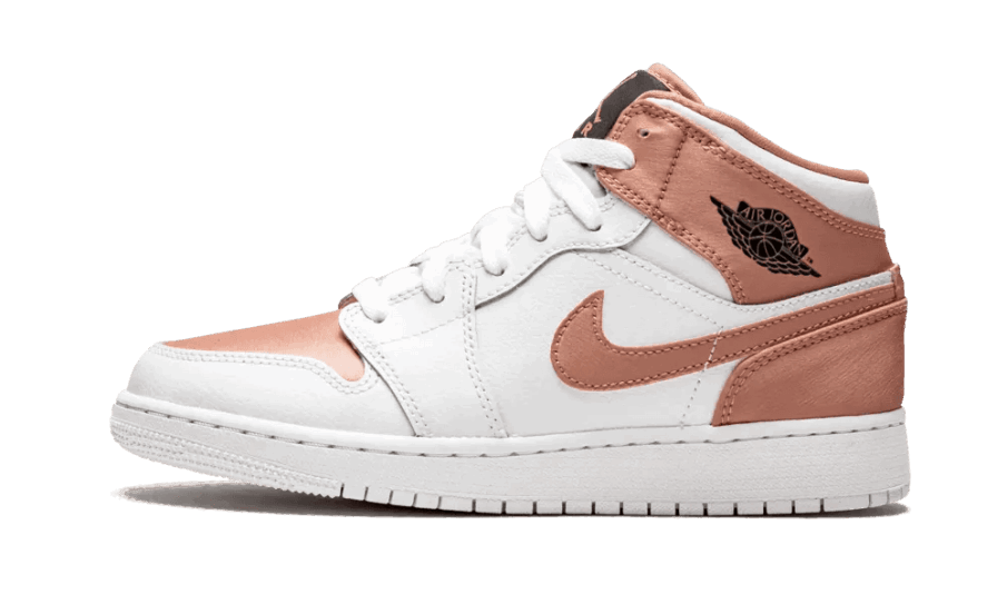 Air Jordan 1 Mid Hvid Rosa Guld (gs) Genopfyld