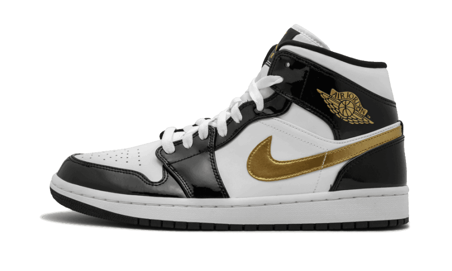 Air Jordan 1 Mid Se Sort Guld Lak Læder Restock