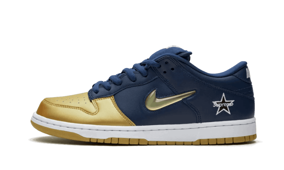 Genopfyld Nike Sb Dunk Lav Suveræn Juvel Swoosh Guld